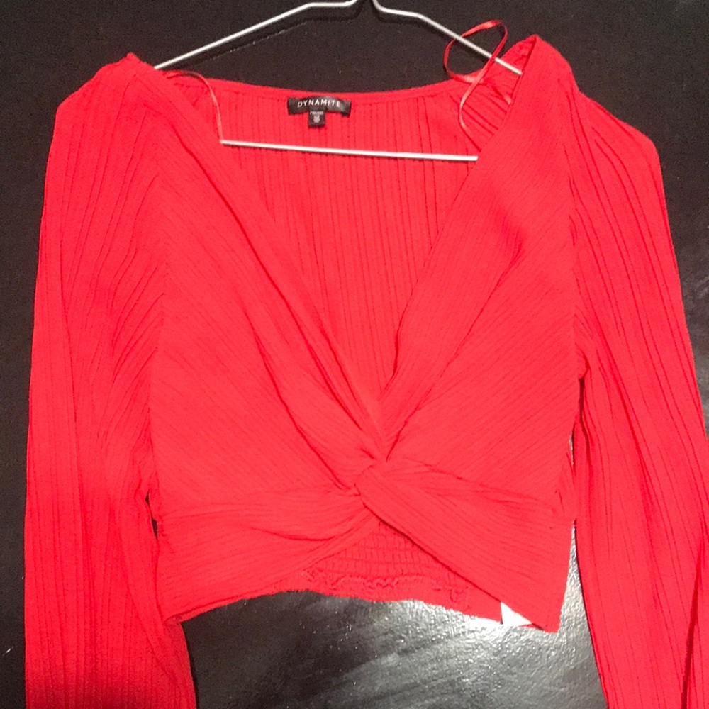 Dynamite Bright Red Twist-Front Crop Top